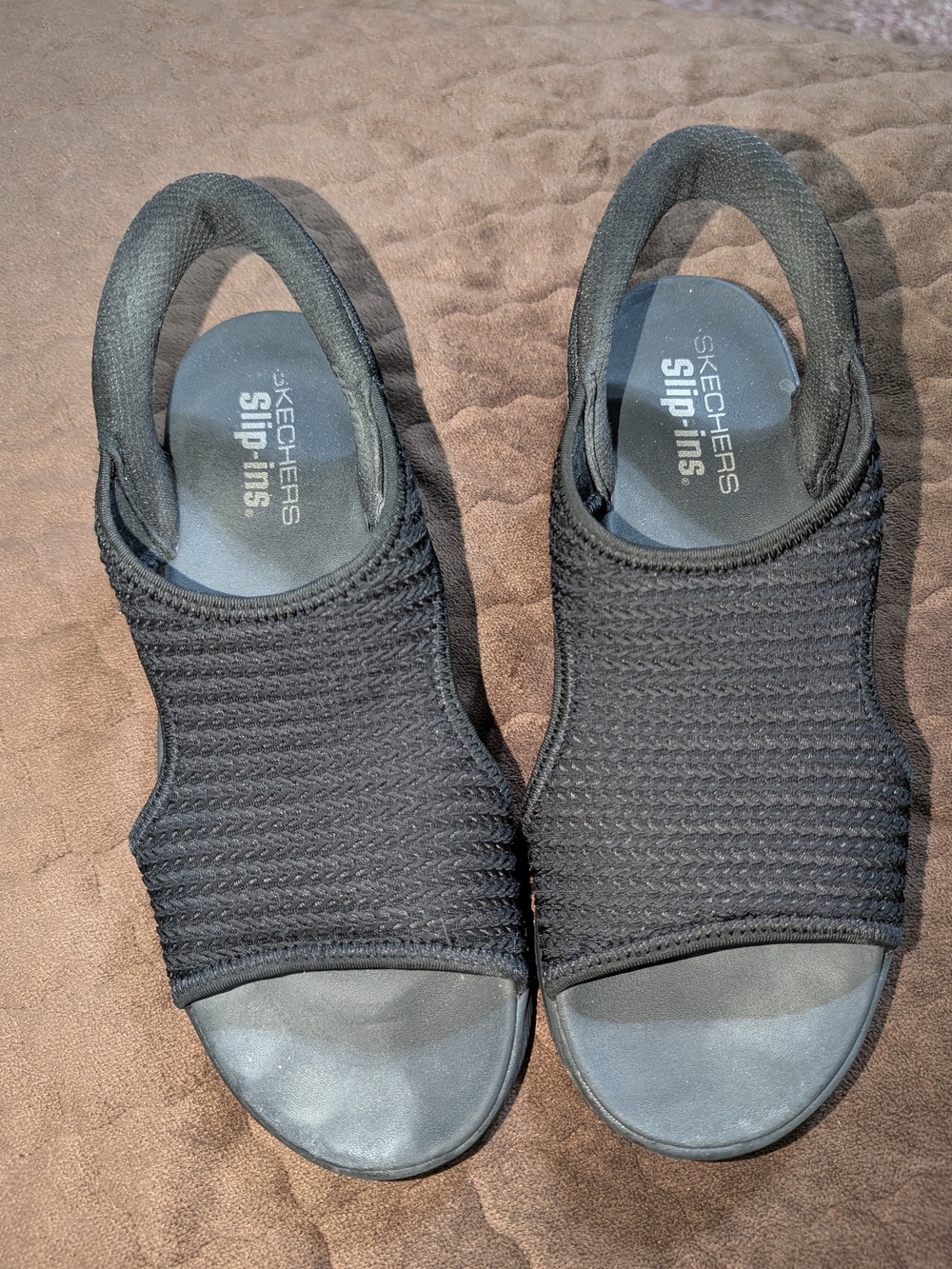 Skechers Women's Black Knit Slip-On Slingback Sandals